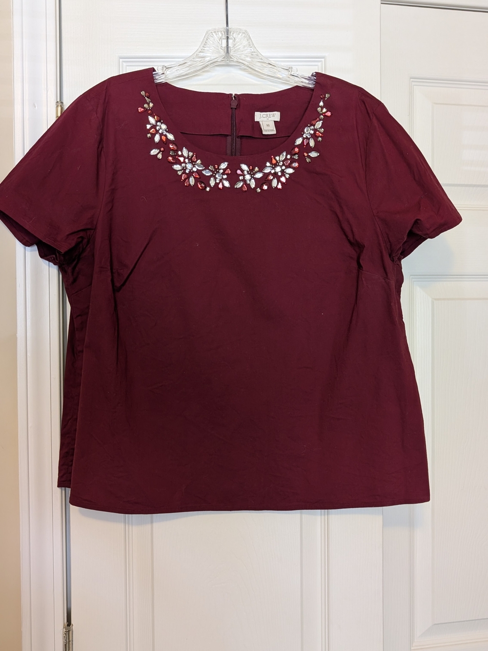 J. Crew Embellished Burgundy Short Sleeve Top